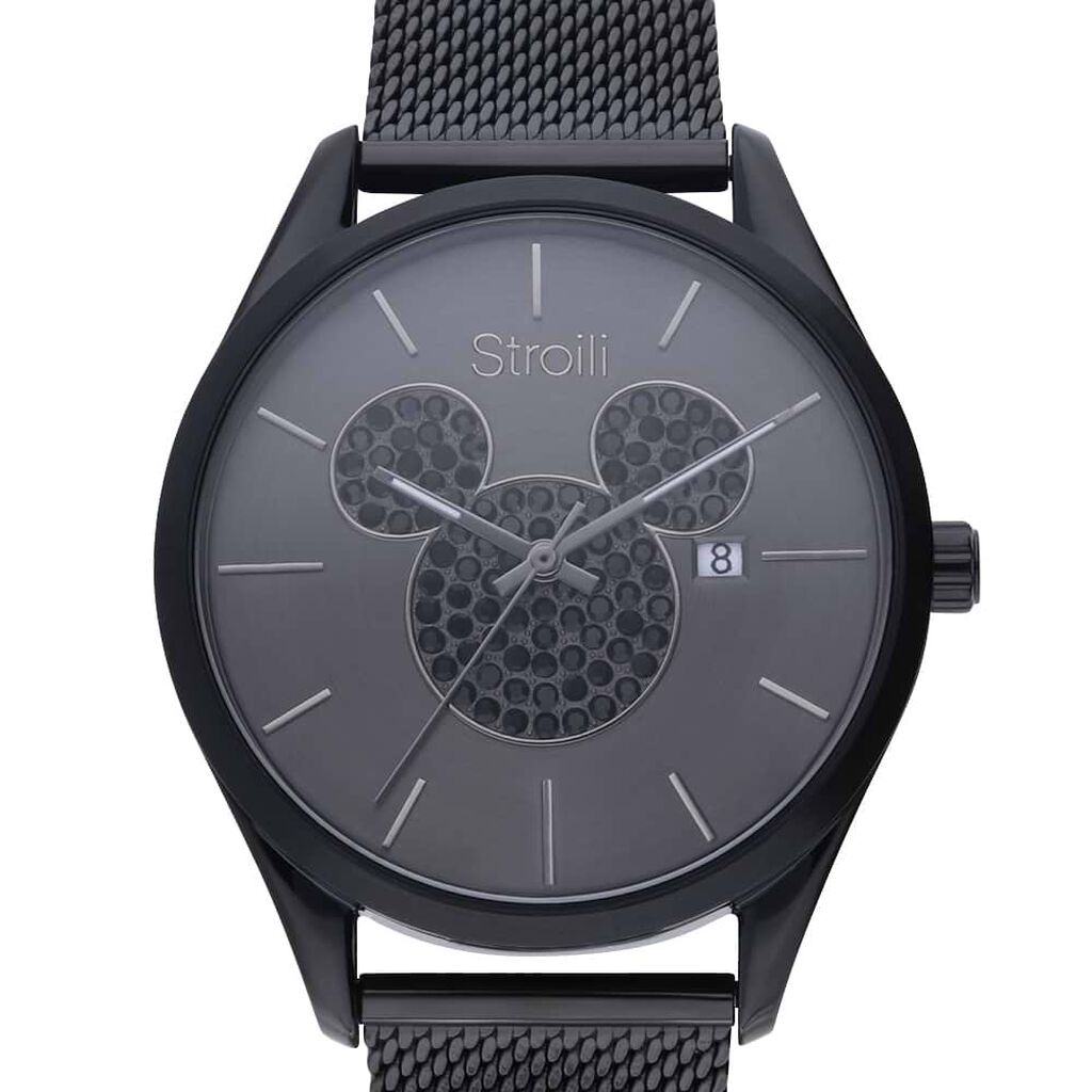 Orologio solo tempo Topolino con cinturino e cassa acciaio nero e strass - Orologi per Prima Comunione Uomo | Stroili