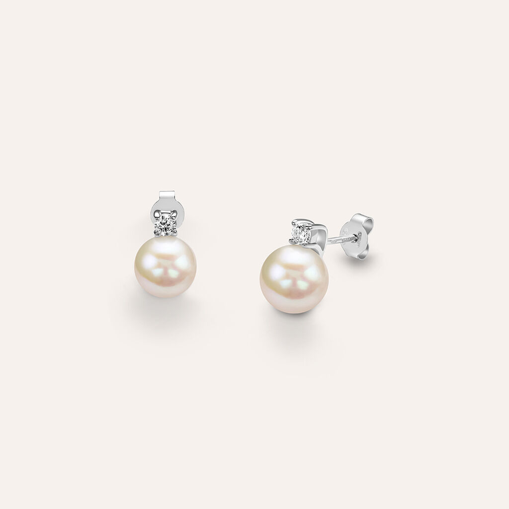 Orecchini Lobo Silver Pearls Argento Rodiato Perla sintentica Cubic Zirconia