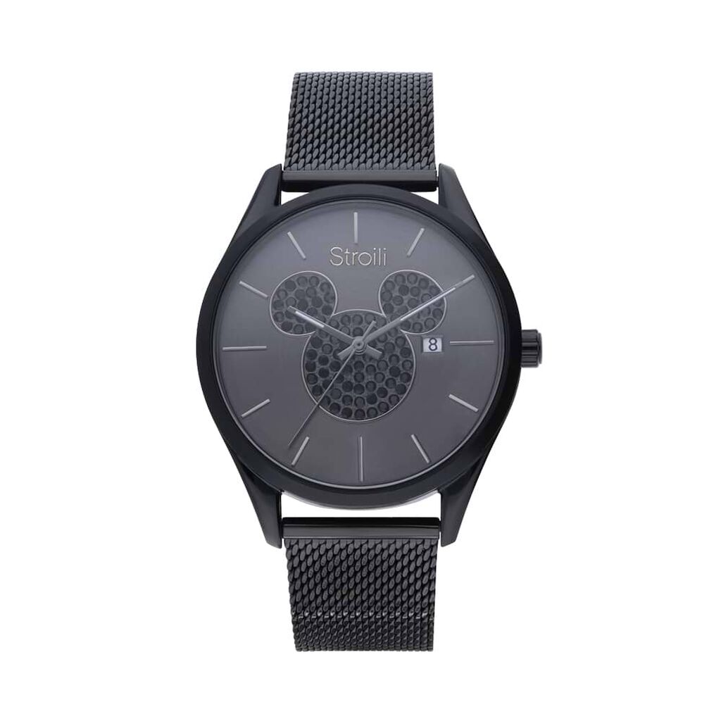 Orologio solo tempo Topolino con cinturino e cassa acciaio nero e strass - Orologi per Prima Comunione Uomo | Stroili