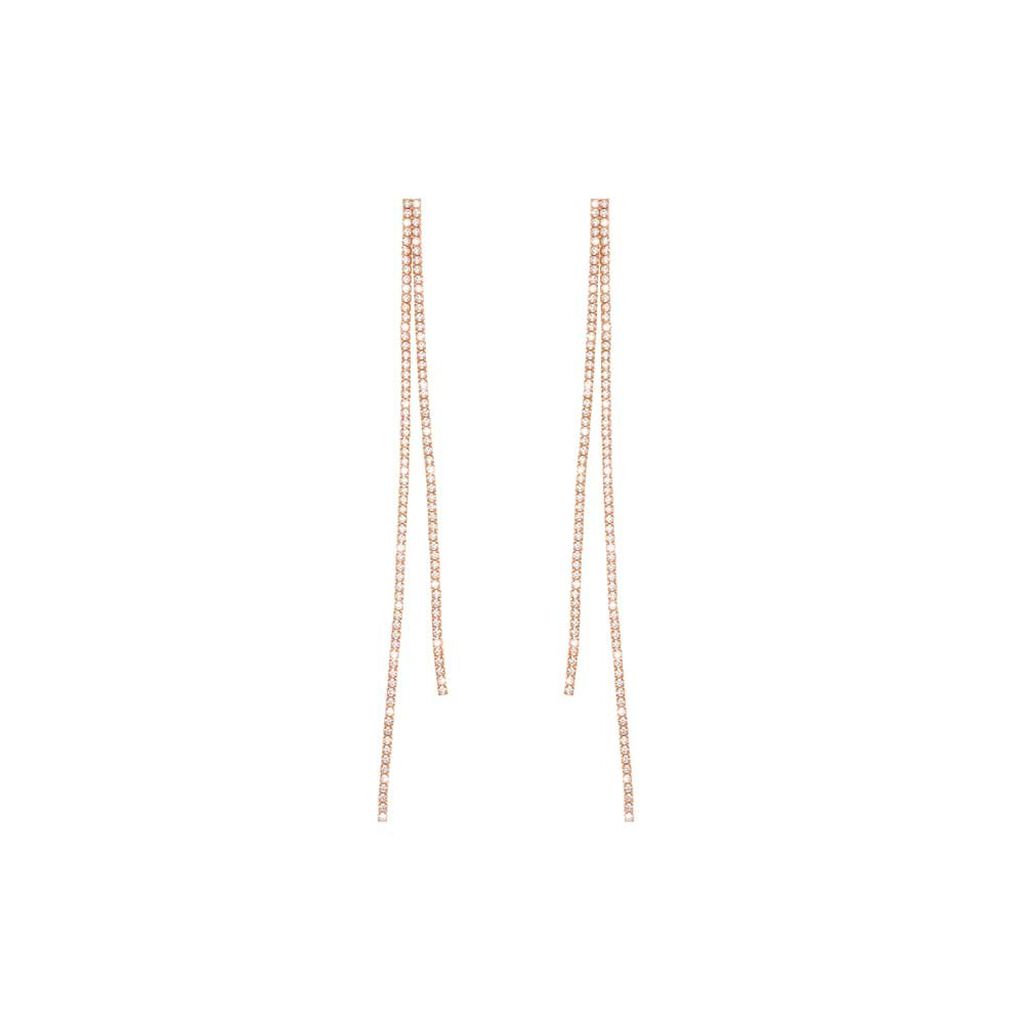 Orecchini pendenti a due fili in metallo rosato con strass - Orecchini Pendenti Donna | Stroili