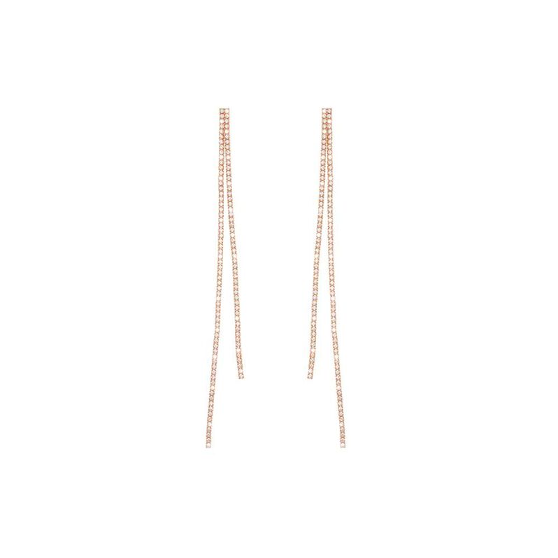 Orecchini pendenti a due fili in metallo rosato con strass - Orecchini Pendenti Donna | Stroili