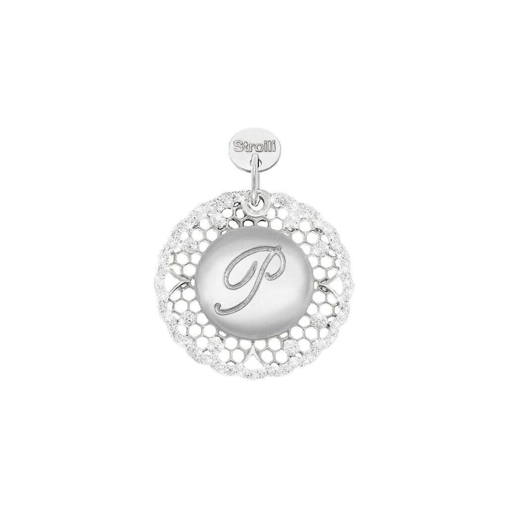 Lettera P. Charm in argento 925 rodiato e glitter