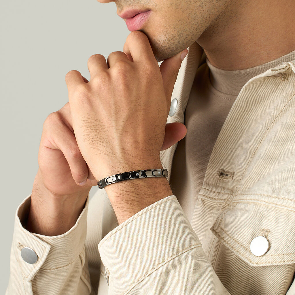 Bracciale Man Code Acciaio Nero Cubic Zirconia - Bracciali Uomo | Stroili