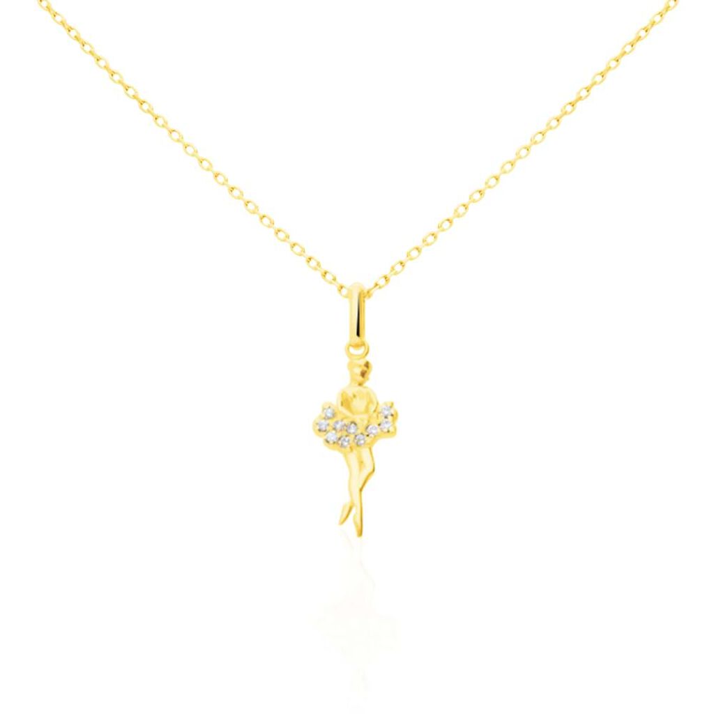Ciondolo ballerina in oro giallo e zirconi