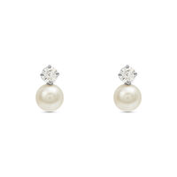Orecchini Lobo Bon Ton Oro Bianco Perla D'Acqua Dolce Cubic Zirconia