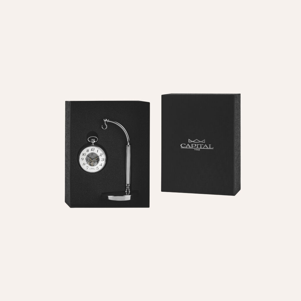 Set Orologio Meccanico da Tasca Capital in Metallo e Stand in Metallo