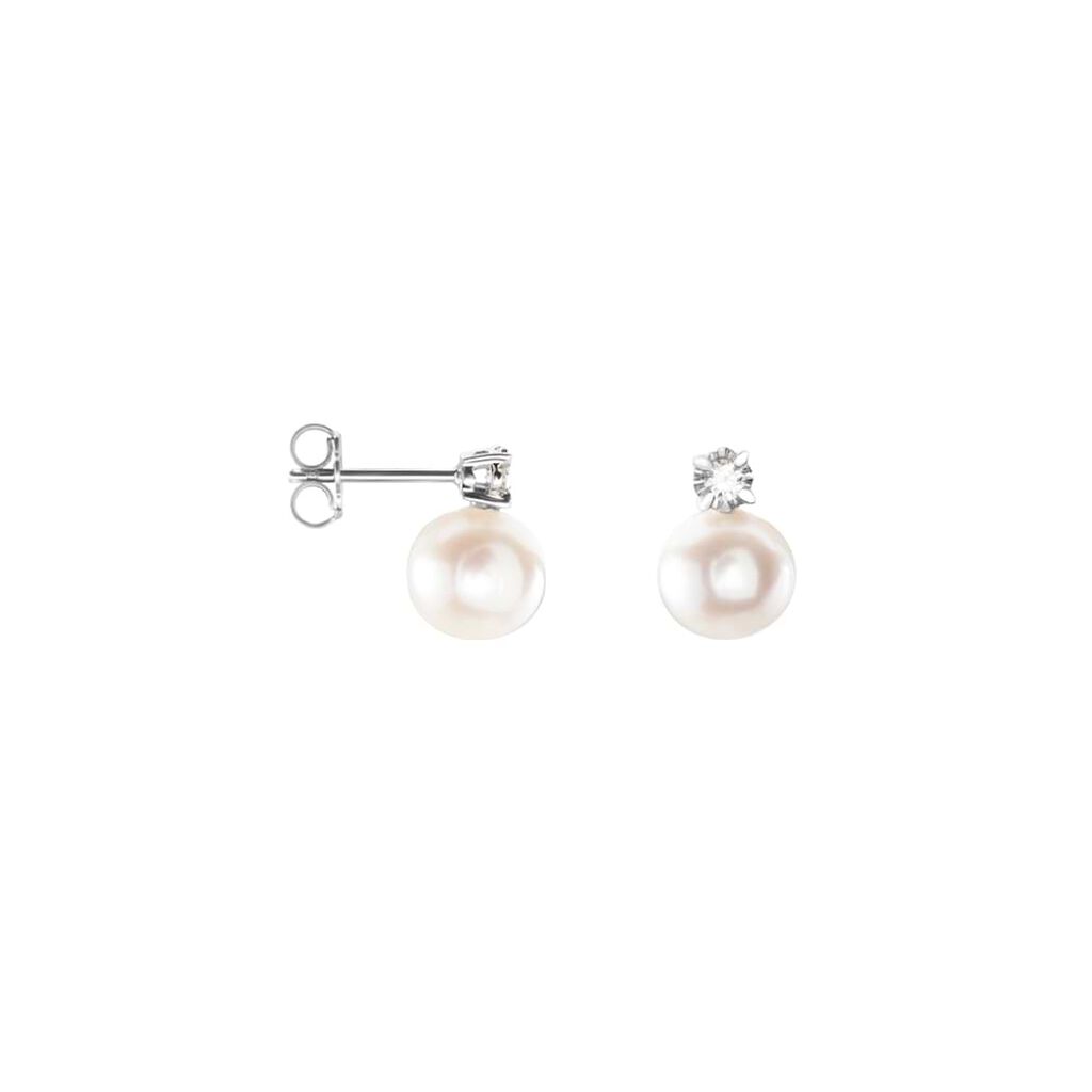Orecchini Lobo Gold Pearls Oro Bianco Perla D'Acqua Dolce Diamante - Orecchini a Lobo Donna | Stroili