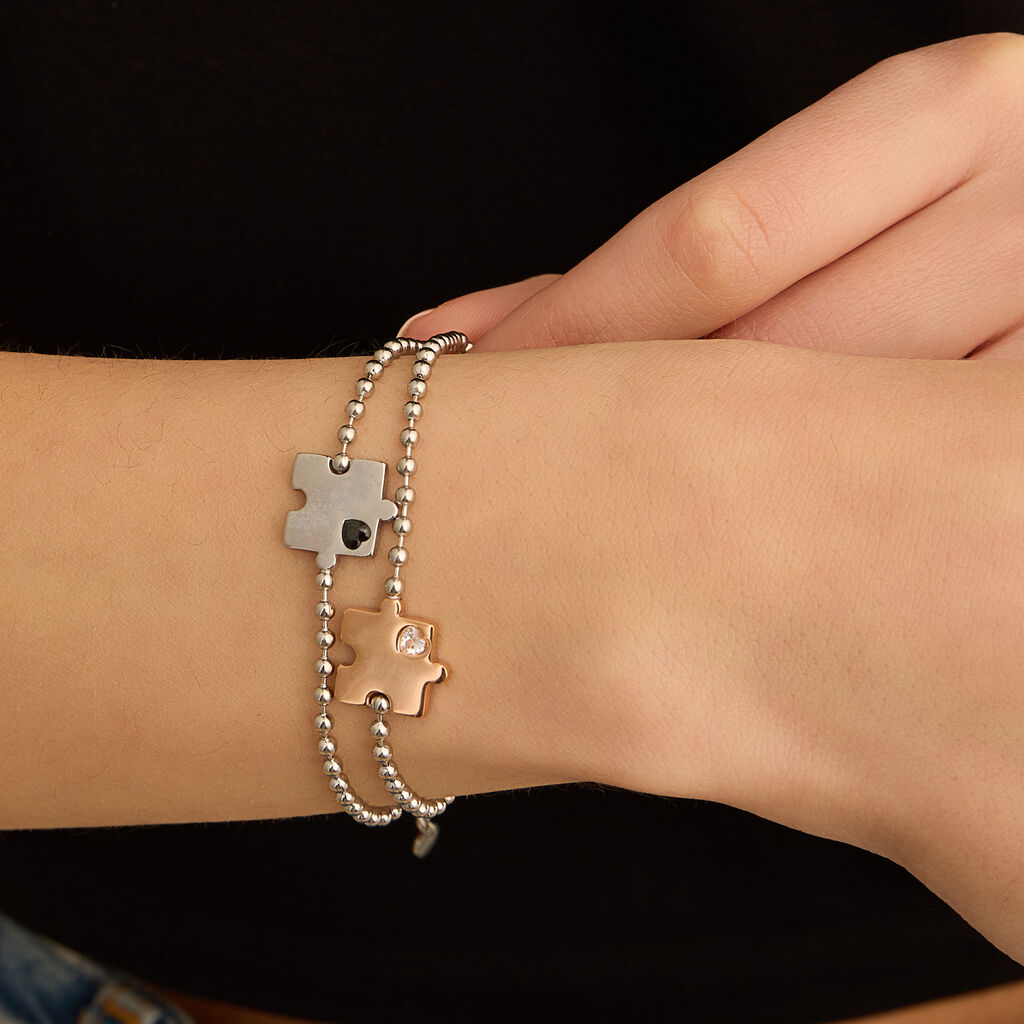Bracciale Lady Chic Acciaio Bicolore Bianco / Rosa Cristallo - Bracciali con Incisione Unisex | Stroili