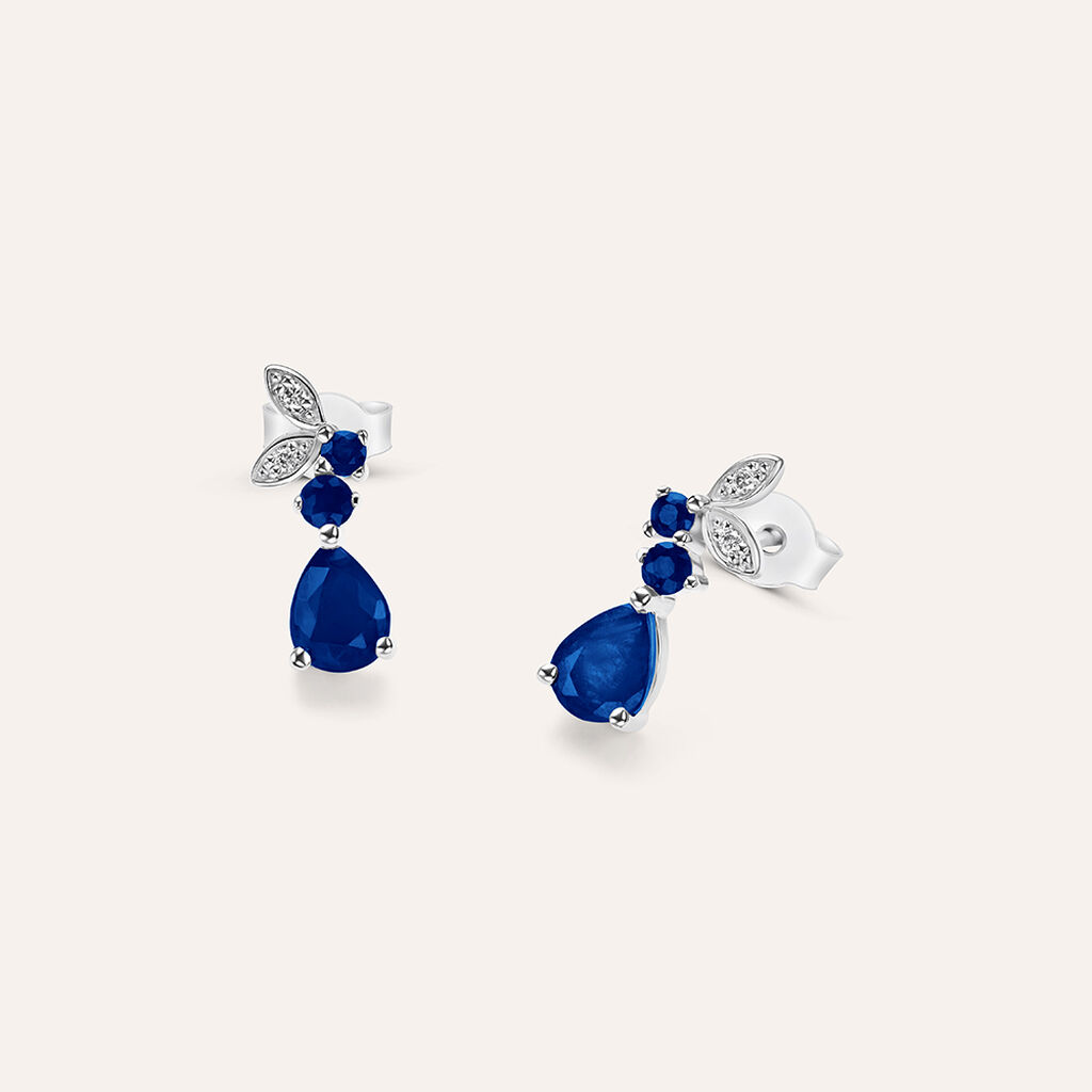 Orecchini Lobo Charlotte Oro Bianco Zaffiro Diamante - Orecchini a Lobo Donna | Stroili