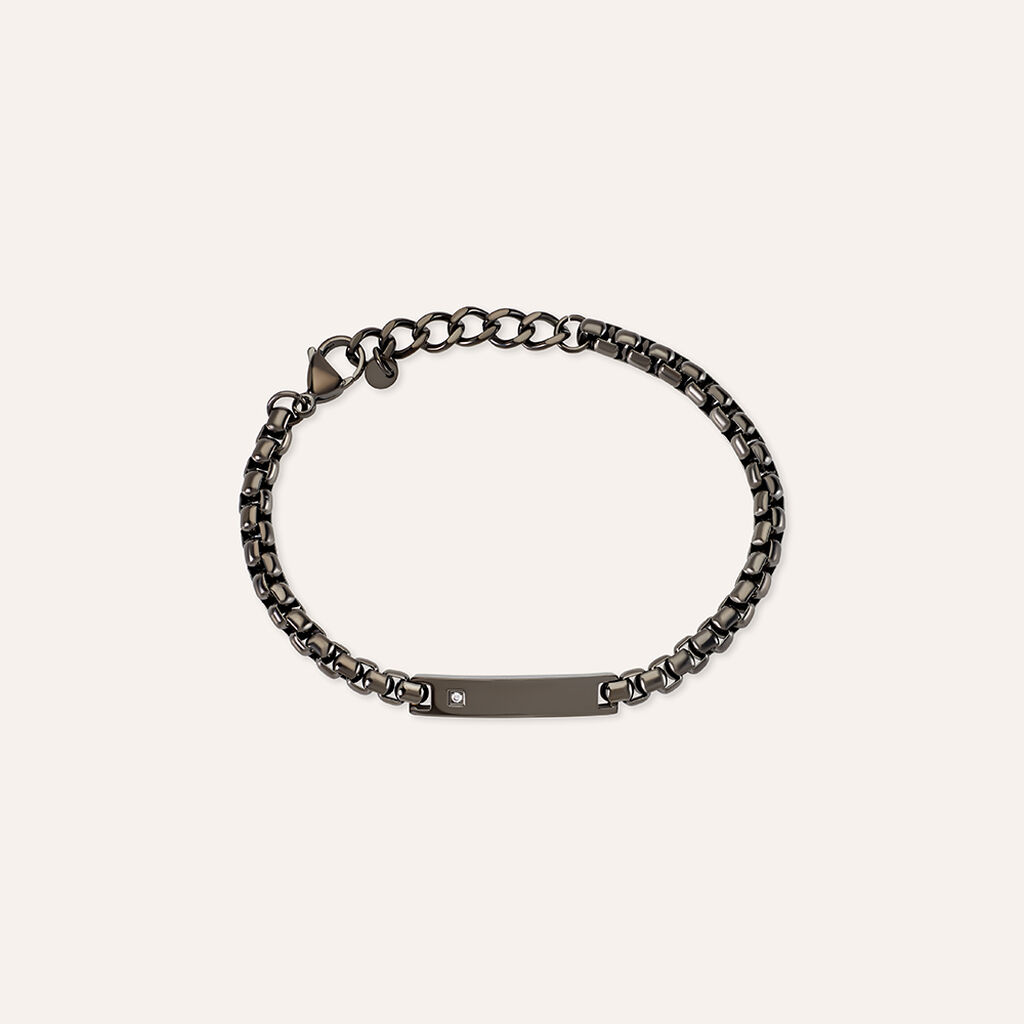 Bracciale Con Targhetta Man Code Acciaio Nero Cubic Zirconia - Bracciali con Incisione Uomo | Stroili