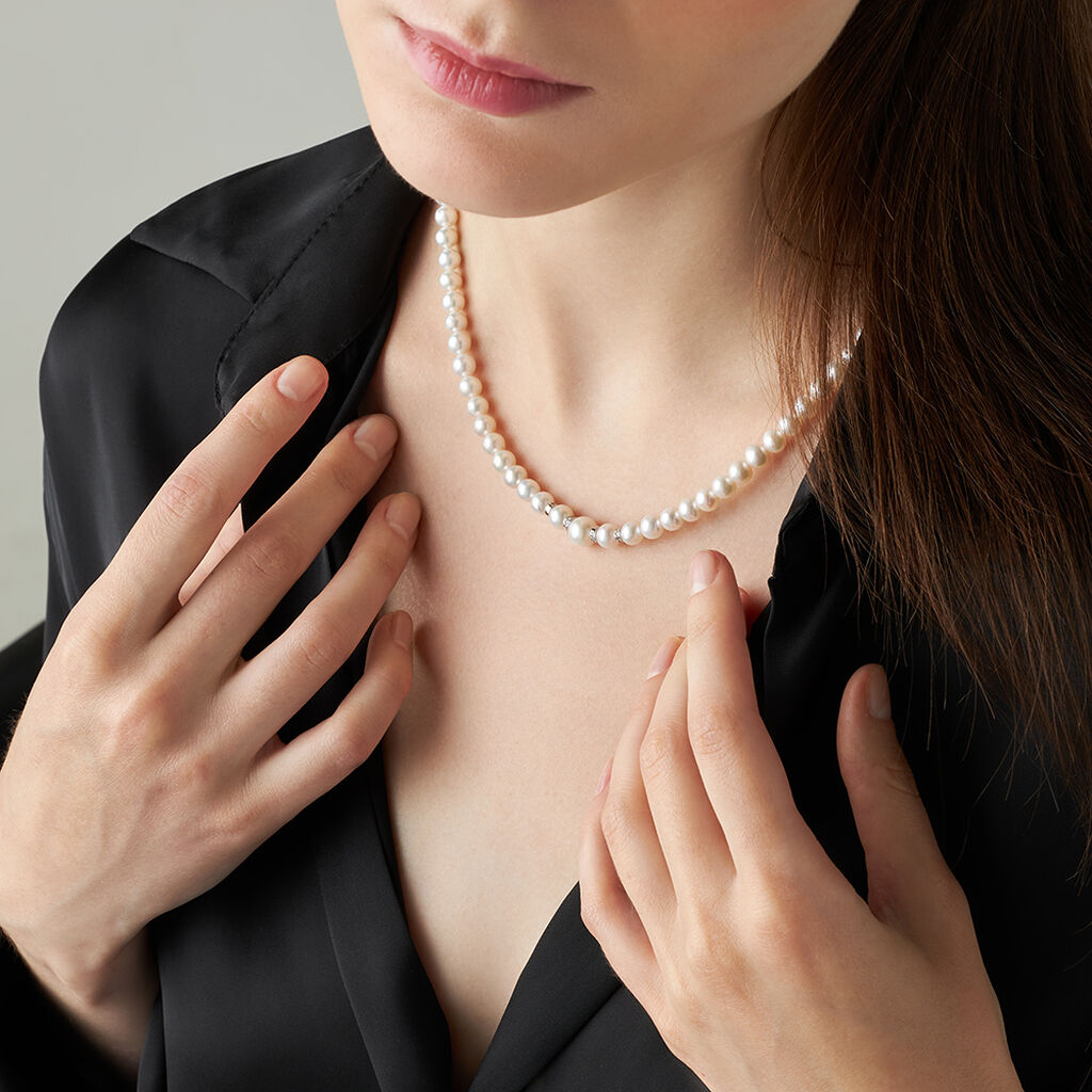Collana Gold Pearls Oro Bianco Perla D'Acqua Dolce Diamante - Gioielli Donna | Stroili