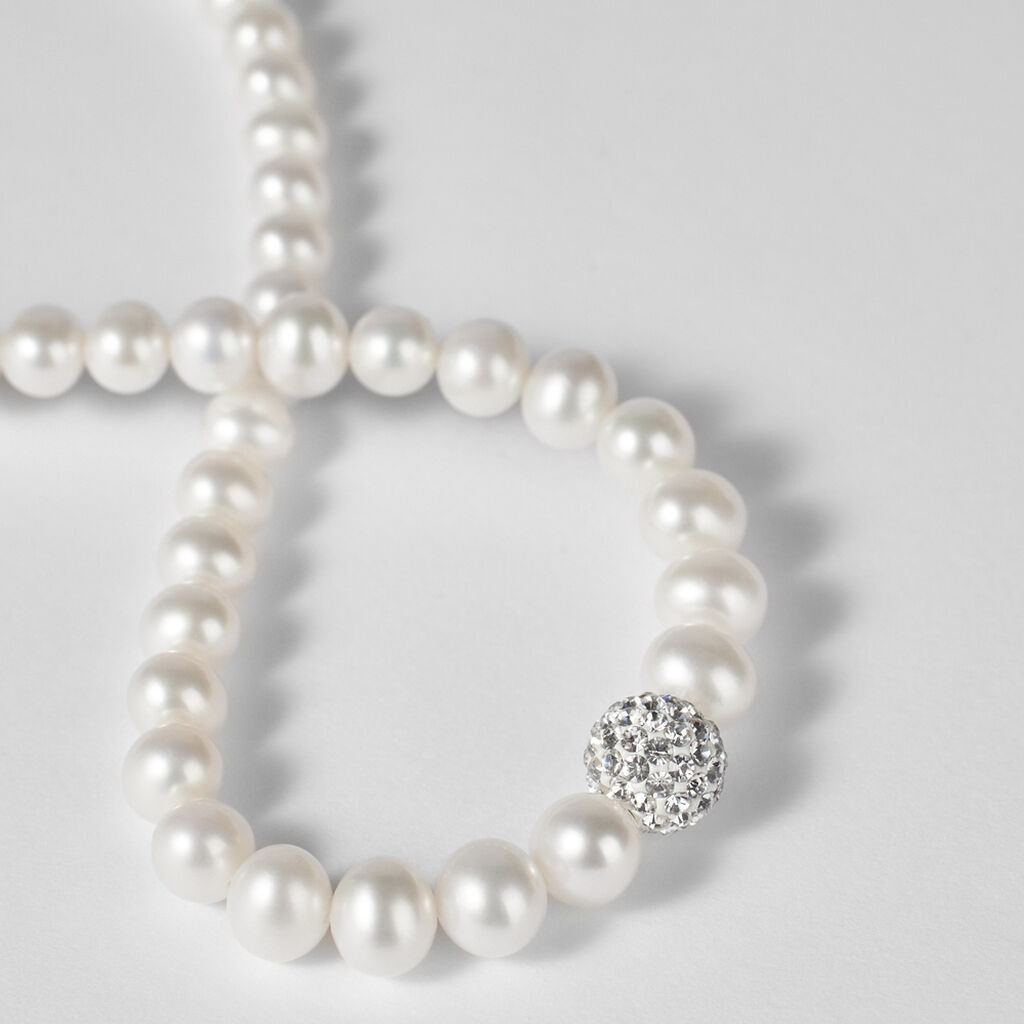Collana Gabrielle Oro Bianco Perla D'Acqua Dolce Cristallo - Collane Donna | Stroili