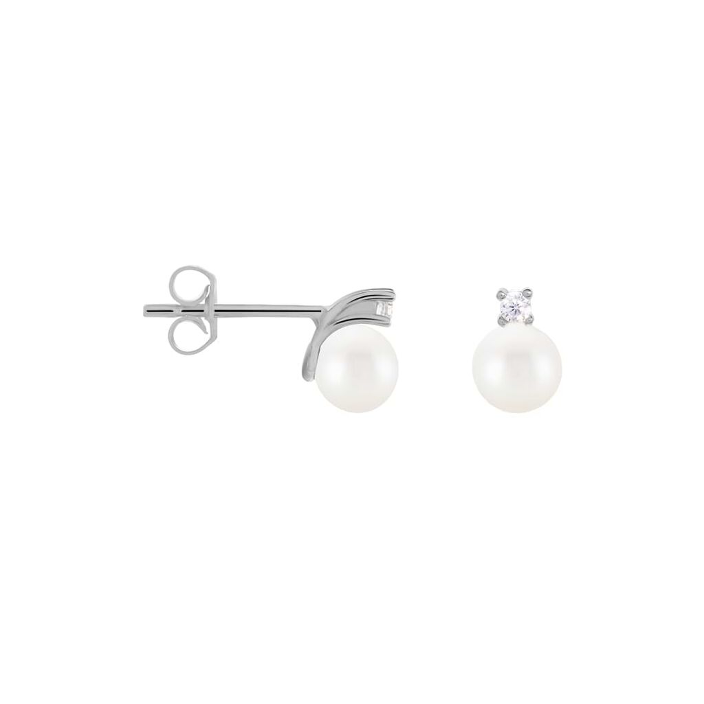 Orecchini Lobo Gabrielle Oro Bianco Perla D'Acqua Dolce Cubic Zirconia - Orecchini a Lobo Donna | Stroili