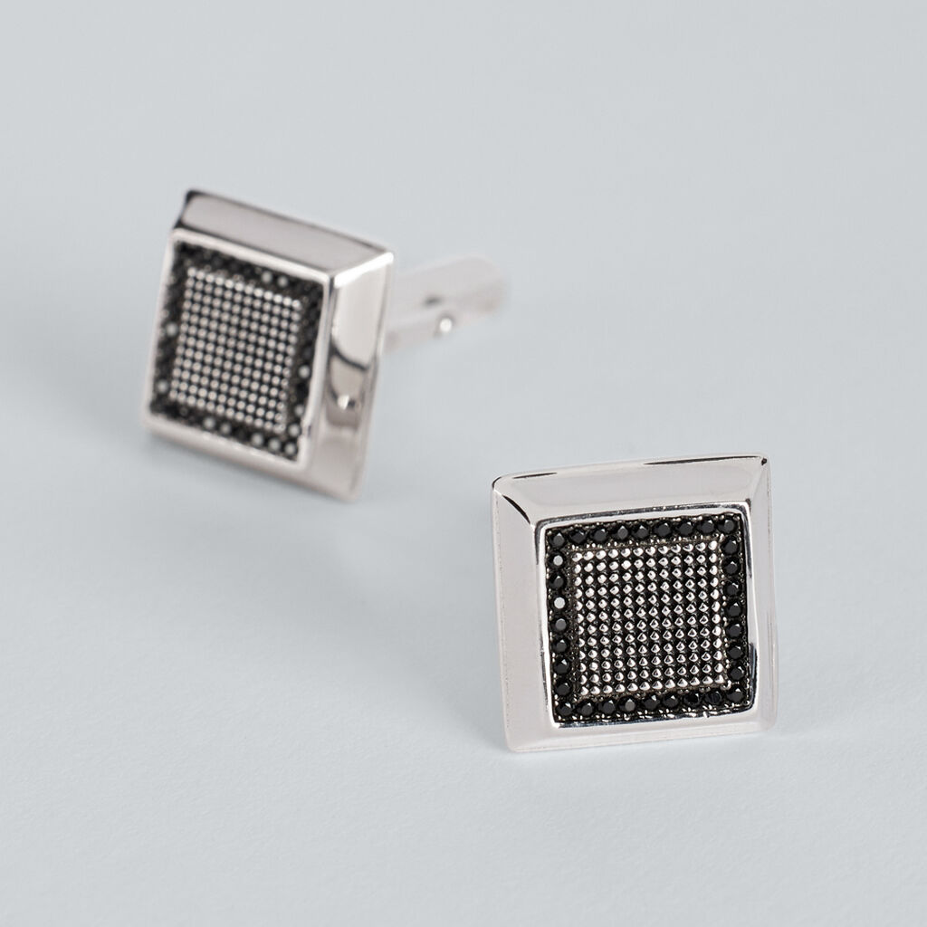 Gemelli Gentleman Argento Bicolore Bianco / Nero Cubic Zirconia