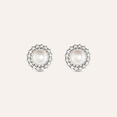 Orecchini Lobo Gold Pearls Oro Bianco Perla D'Acqua Dolce Diamante