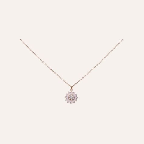 Girocollo con ciondolo fiore rosa in acciaio rosato e strass - Collane Donna | Stroili