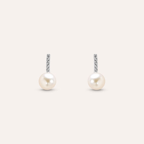 Orecchini Lobo Gabrielle Oro Bianco Perla D'Acqua Dolce Cubic Zirconia - Orecchini a Lobo Donna | Stroili