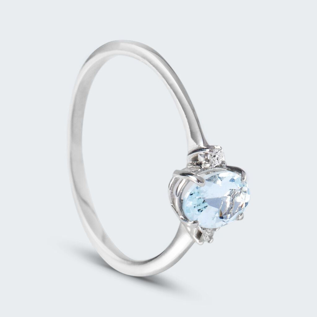 Anello Solitario Acquamarina Oro Bianco Acquamarina Diamante - Anelli con Pietre Donna | Stroili