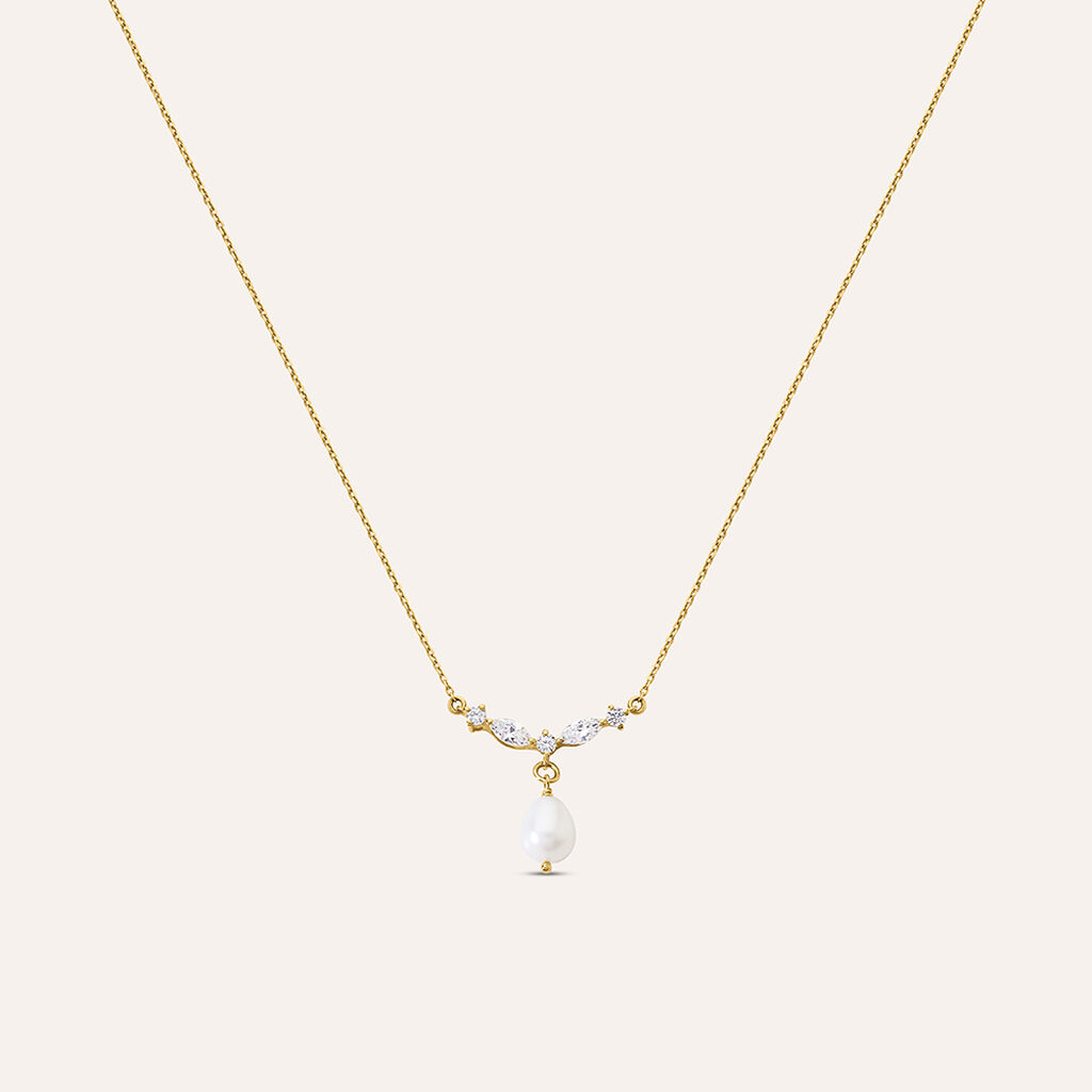 Collana Gabrielle Oro Giallo Perla D'Acqua Dolce Cubic Zirconia
