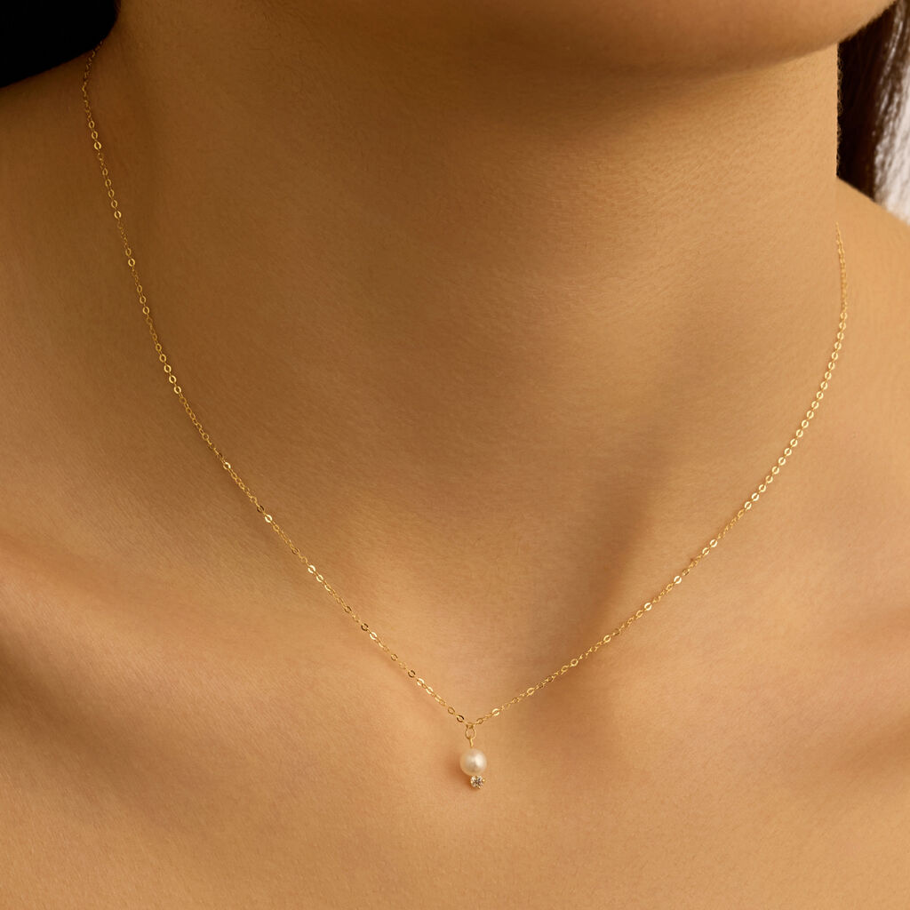 Collana Gabrielle Oro Giallo Perla D'Acqua Dolce Cubic Zirconia