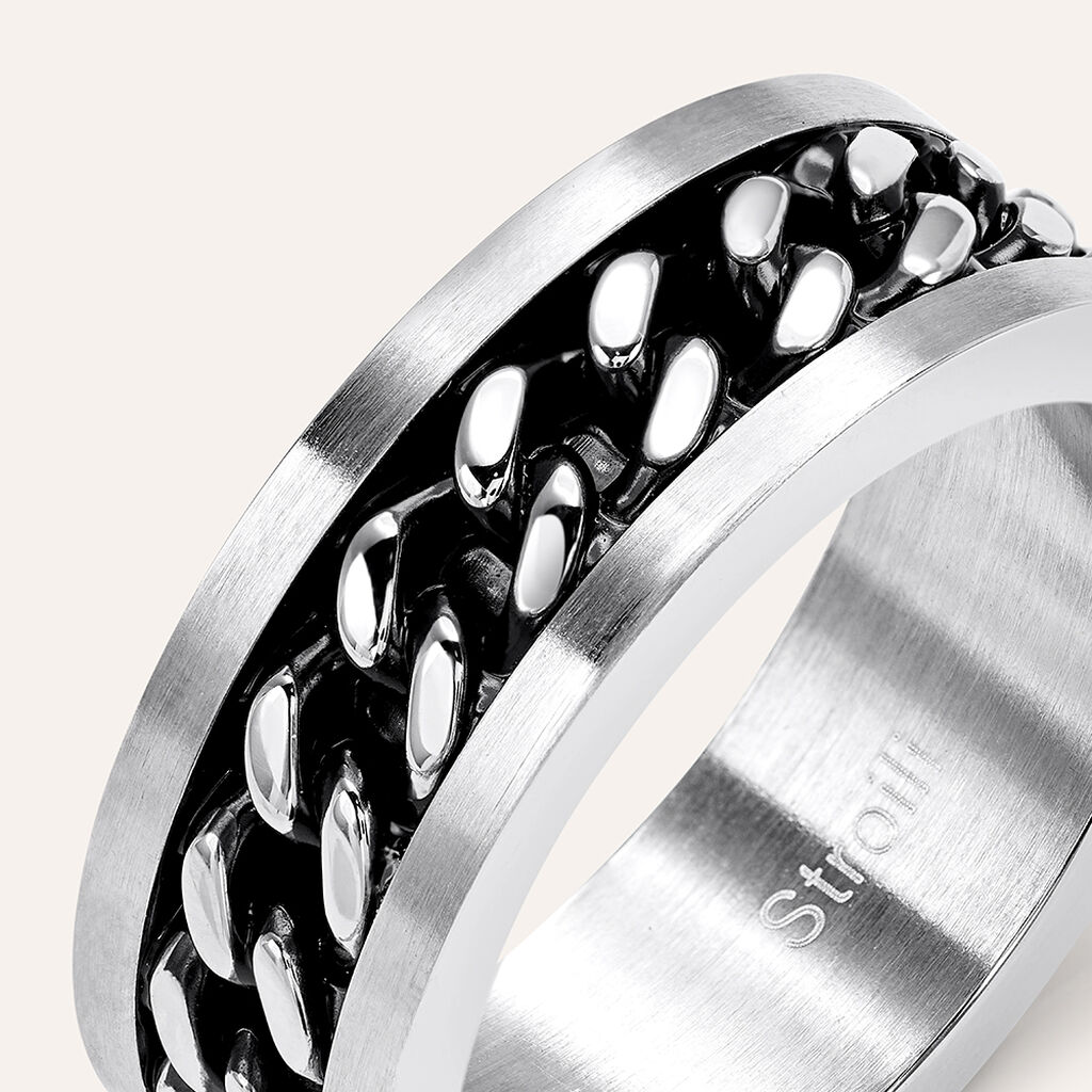 Anello Fascia Man Code Acciaio Bicolore Bianco / Nero - Anelli con Incisione Uomo | Stroili