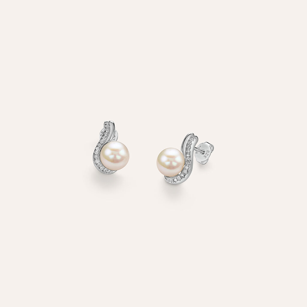 Orecchini Lobo Silver Pearls Argento Rodiato Cubic Zirconia Perla sintentica - Orecchini a Lobo Donna | Stroili