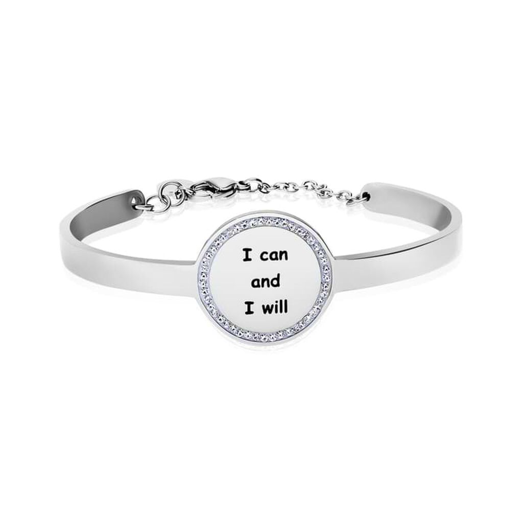 Bangle I can and I will in acciaio e strass