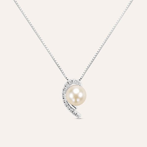 Collana Gabrielle Oro Bianco Perla D'Acqua Dolce Cubic Zirconia - Collane Donna | Stroili