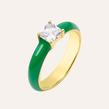 Anello Solitario Lady Sweet Acciaio Dorato Cristallo