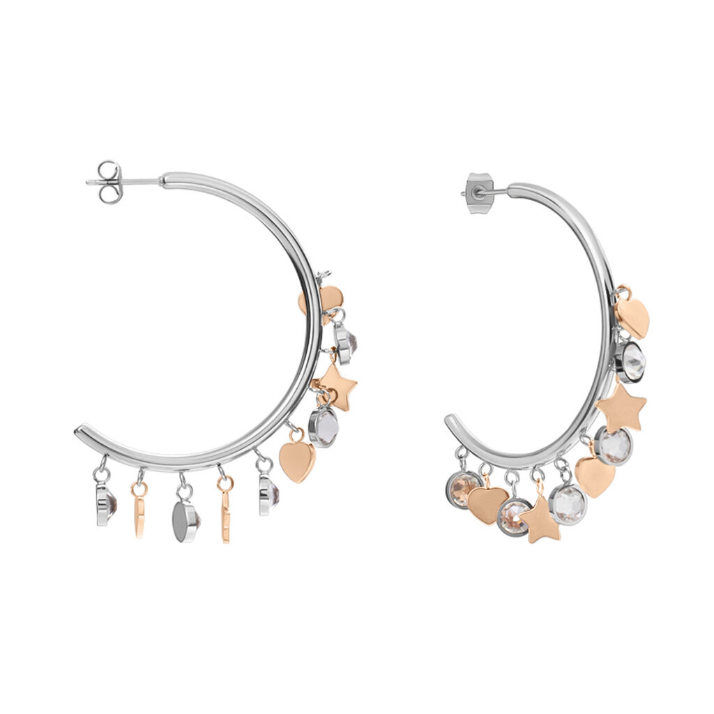 Orecchini A Cerchio Sunrise Acciaio Bicolore Bianco / Rosa Cristallo
