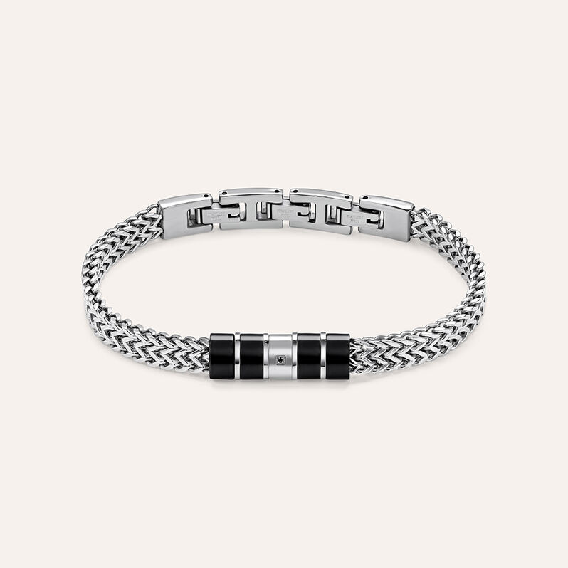 Bracciale Man Code Acciaio Bicolore Bianco / Nero Cubic Zirconia - Bracciali Uomo | Stroili