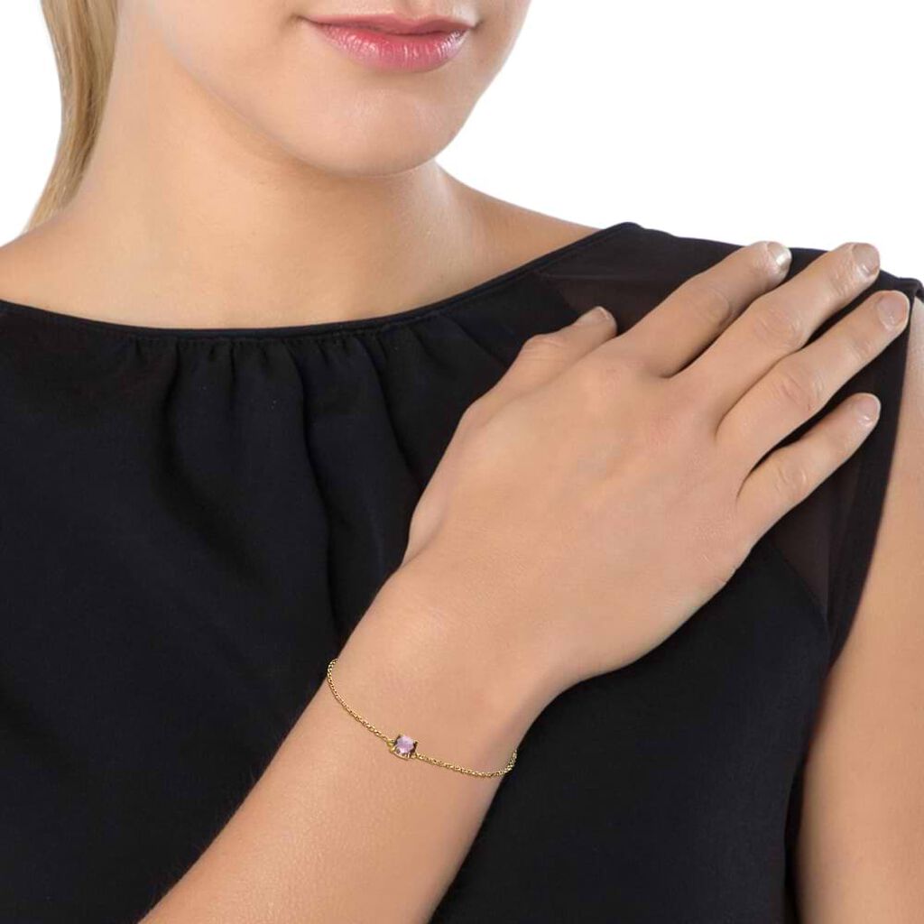 Bracciale placcato oro con pietra rosa