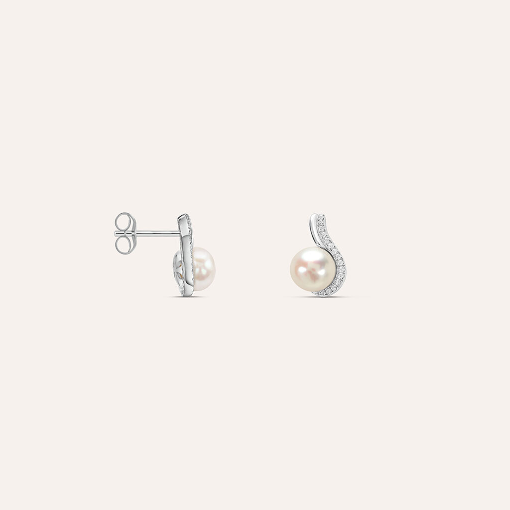 Orecchini Lobo Silver Pearls Argento Rodiato Cubic Zirconia Perla sintentica - Orecchini a Lobo Donna | Stroili