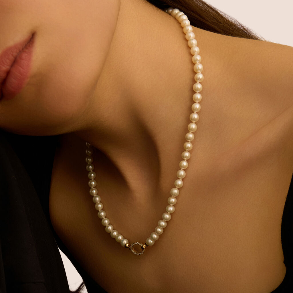 Collana Gabrielle Oro Giallo Perla D'Acqua Dolce