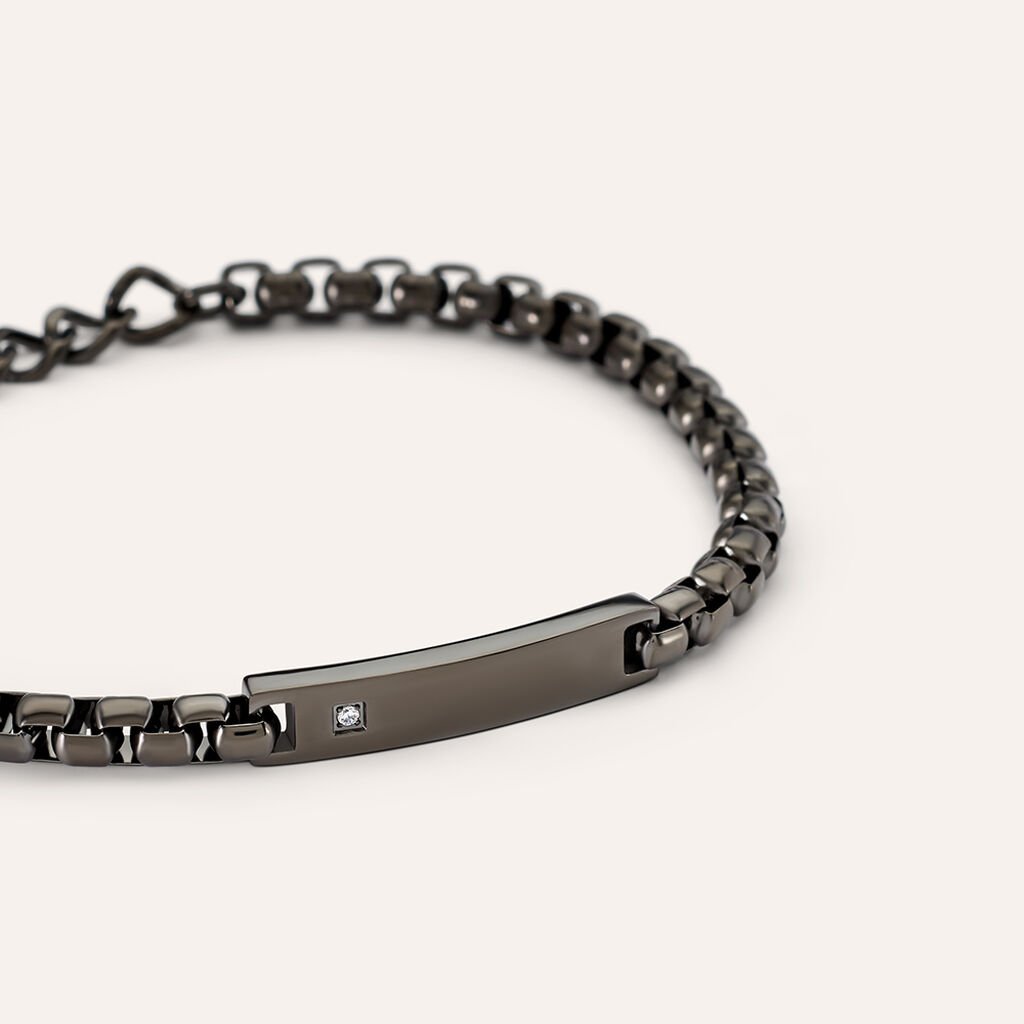 Bracciale Con Targhetta Man Code Acciaio Nero Cubic Zirconia