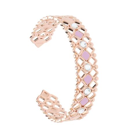 Bracciale rigido in ottone rosato con cristalli e smalto rosa spessore 1.4 cm - Bracciali Donna | Stroili