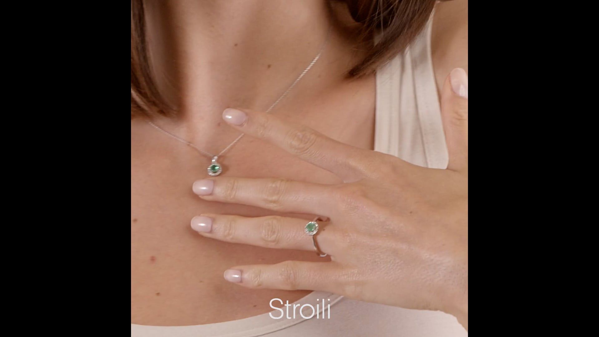 Collana Punto Luce Charlotte Oro Bianco Smeraldo Diamante