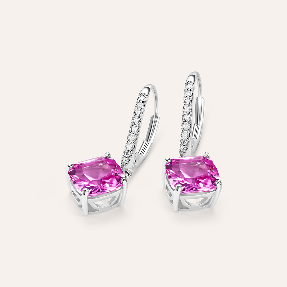 Vinani Orecchini Pendenti Quadrati Con Zirconia Rosa Fucsia - Argento Sterling 925 - Anallergici - Made In Italy - 5