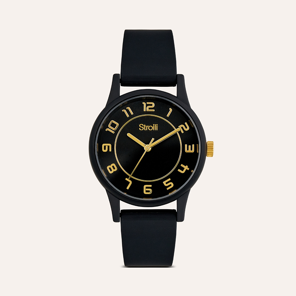 PASOY Orologio Sportivo Al Quarzo Da Uomo Con Cinturino In Gomma Nera E Quadrante Giallo 3D