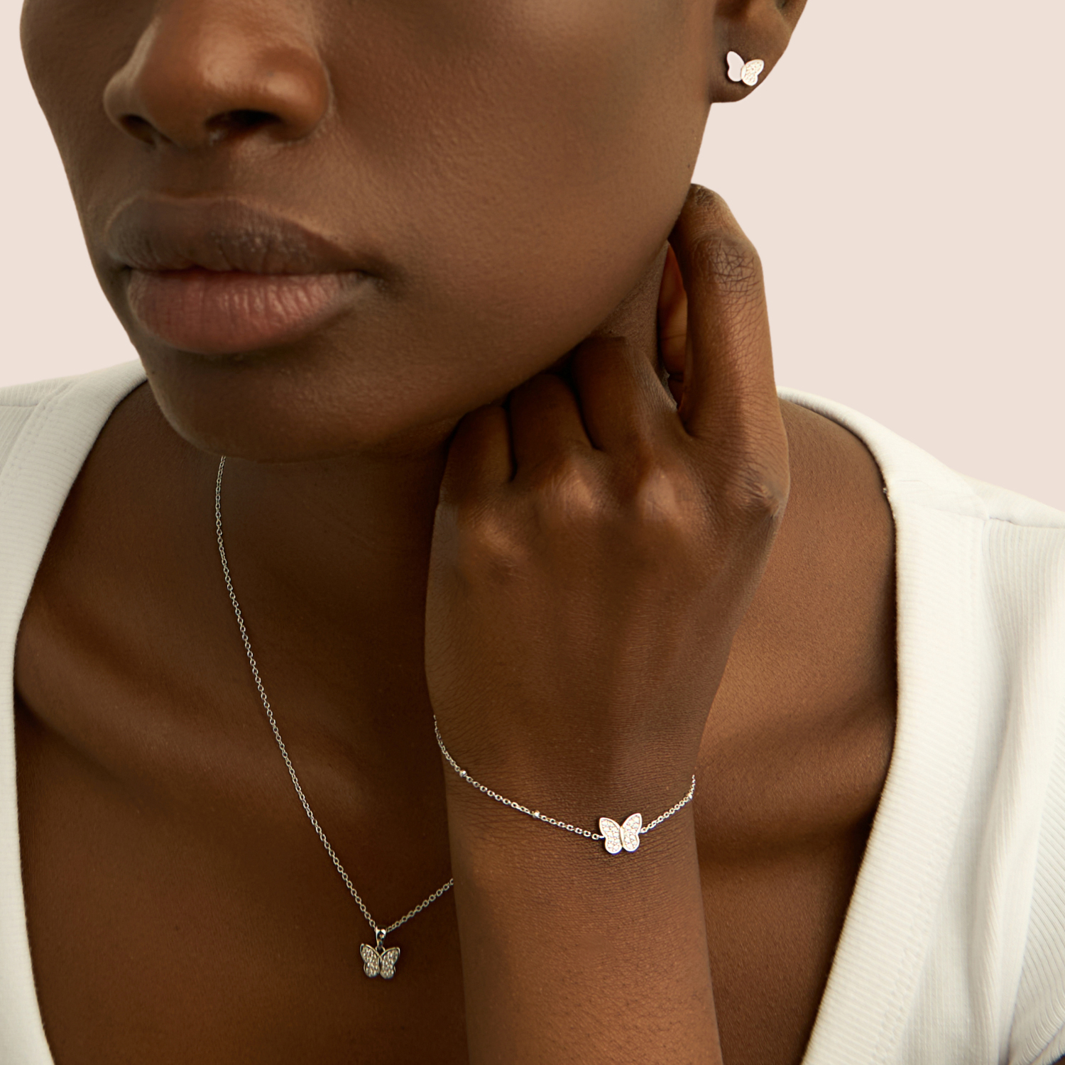 Tuscany Silver Pendente donna in argento sterling placcato rodiato con cubic zirconia e onice, orecchini e collana su catena da 46cm/18