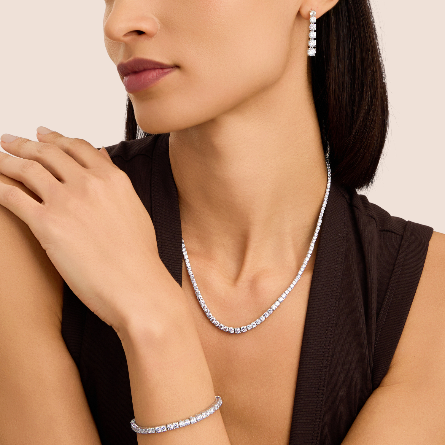 Tuscany Silver Set Orecchini E Collana In Argento 925 Rodiato Con Zirconi - Design Twist Halo - Gioielli Donna