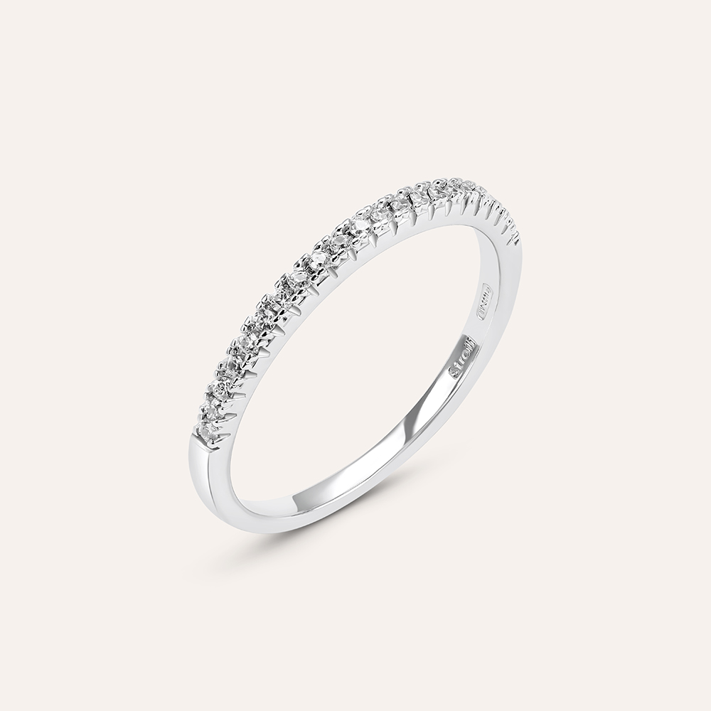 Anello a fascia Eternity in argento Sterling 925 massiccio lucido con zirconia cubica e diamanti sintetici, taglia 8, gioielli da donna, One Size, Zirconia cubica Metallo Zirconia cubica Gemma