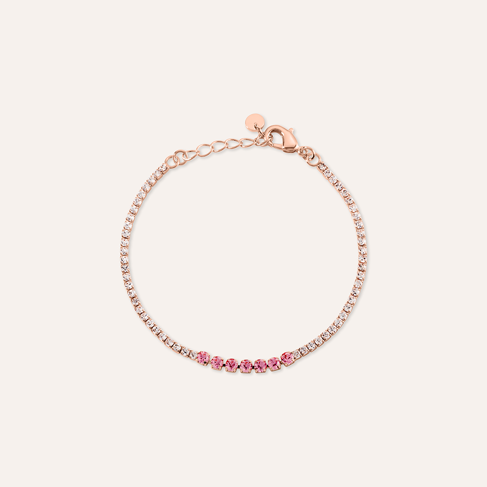 Bracelet Femme STROILI Cœur Rose - Modèle Tennis - Acier Inoxydable - 20 Cm - Neuf Avec étiquettes - Bijou élégant